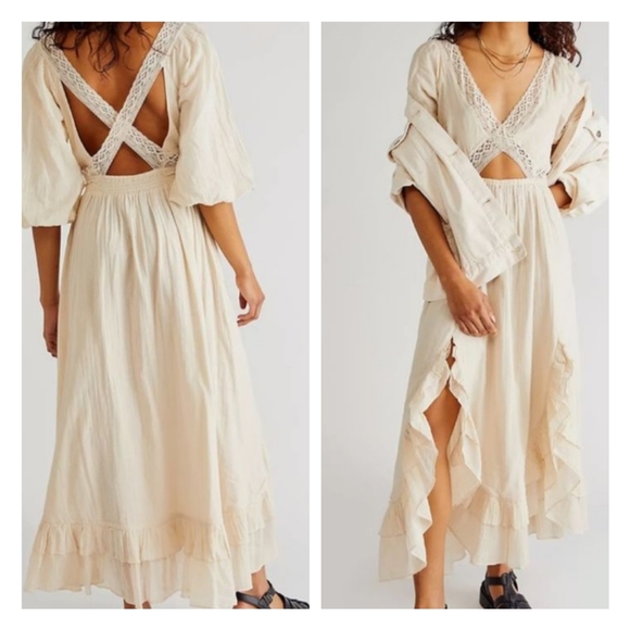 RARE Free People Endless Summer X's and O's Maxi Dress Cream Cutout Lace - Picture 1 of 14